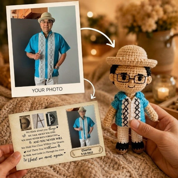 Personalized Crochet Doll with Photo Card “Until We Meet Again”