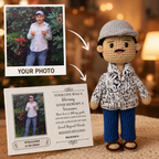 Personalized Crochet Doll with Photo Card “Your Life Was a Blessing, Your Memory a Treasure”