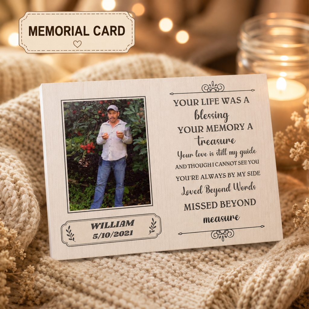 Personalized Crochet Doll with Photo Card “Your Life Was a Blessing, Your Memory a Treasure”