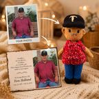 Personalized Crochet Doll with Photo Card “Goodbyes Are Not Forever”