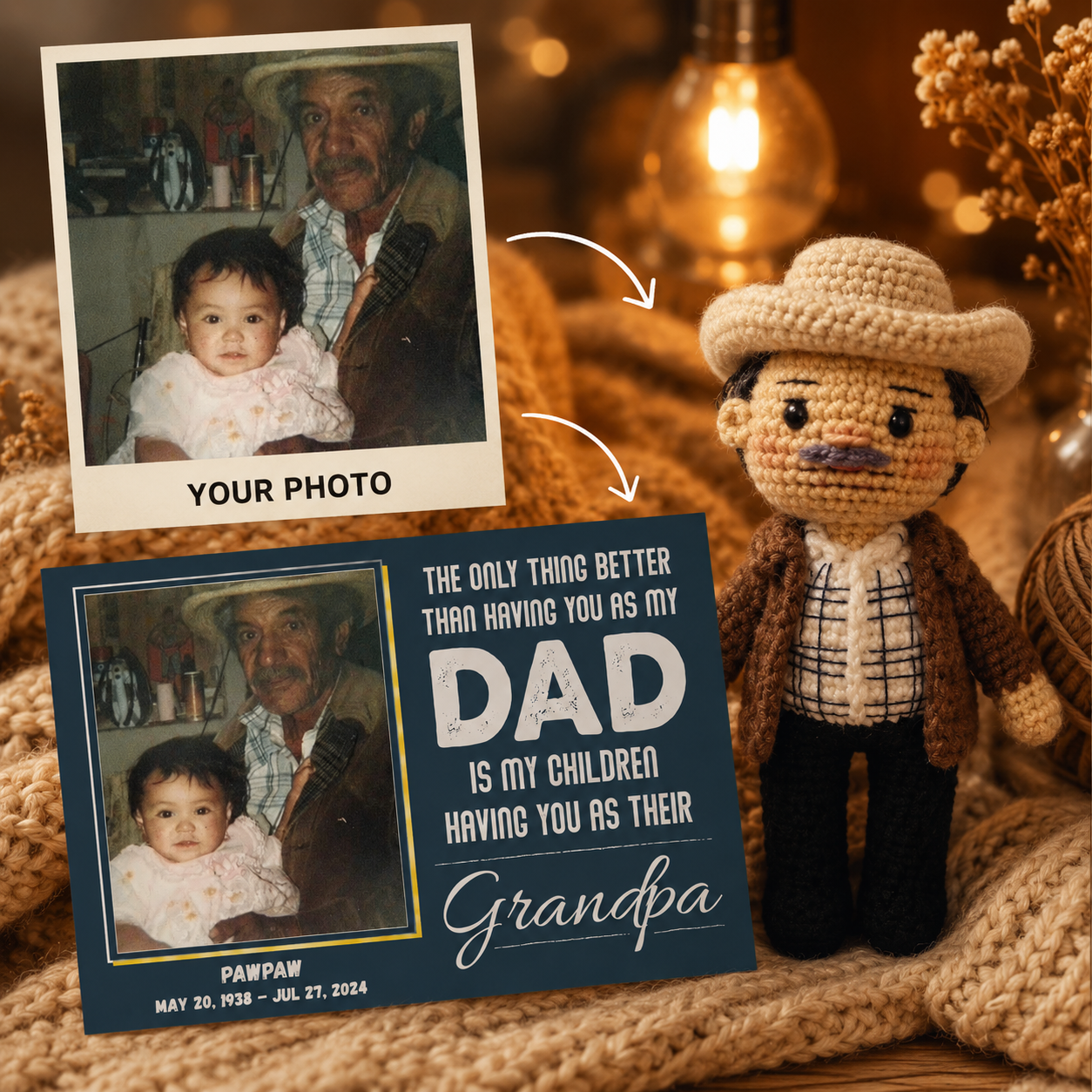 Personalized Crochet Doll with Photo Card “My Children Having You AS Their Grandpa”