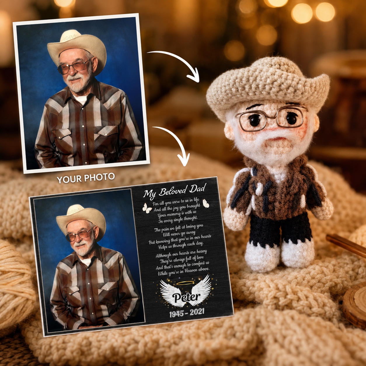 Personalized Crochet Doll with Photo Card “My Beloved Dad”