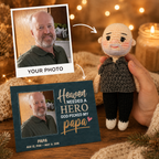 Personalized Crochet Doll with Photo Card “Heaven Need A Hero, God Picked My Papa”