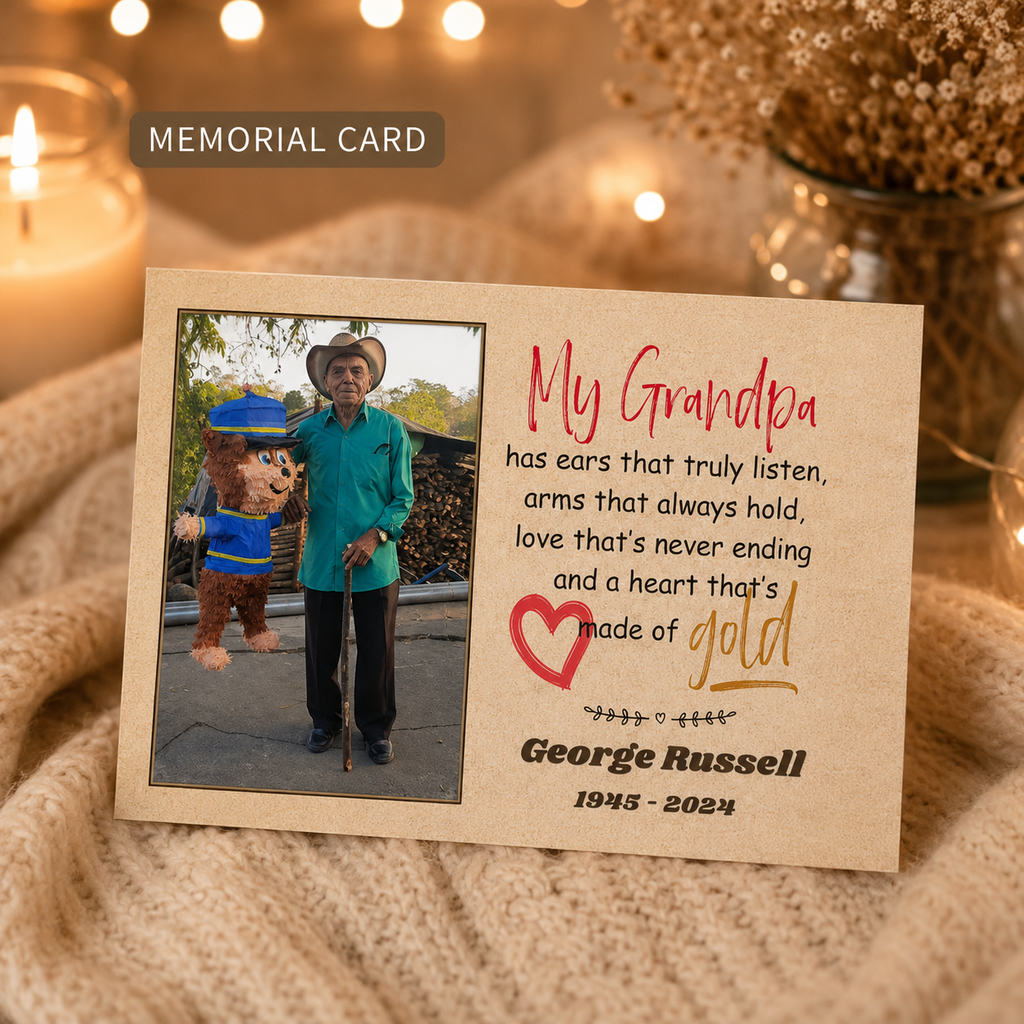 Personalized Crochet Doll with Photo Card “My Grandpa Has A Heart That Made of Gold”