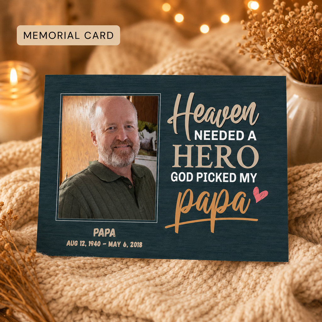 Personalized Crochet Doll with Photo Card “Heaven Need A Hero, God Picked My Papa”