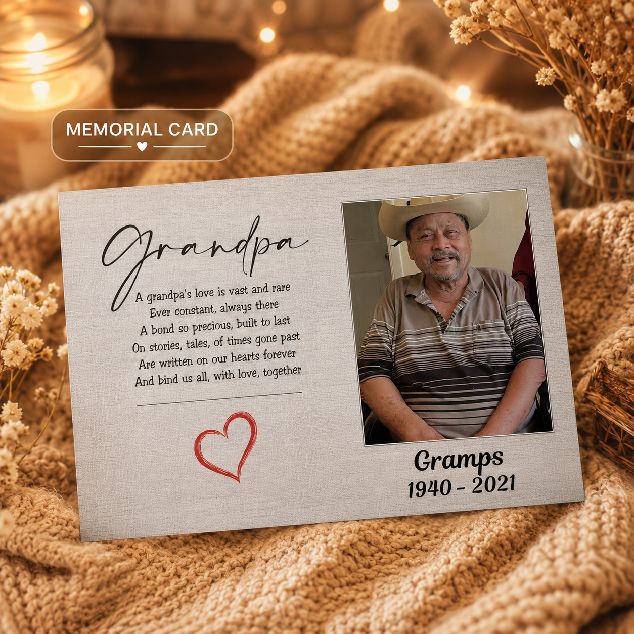 Personalized Crochet Doll with Photo Card “A Grandpa's Love Is Vast And Rare”