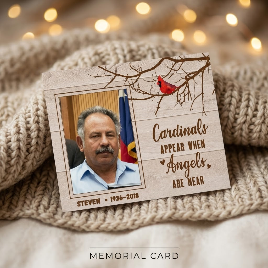 Personalized Crochet Doll with Photo Card “Cardinals Appear When Angels Are Near”