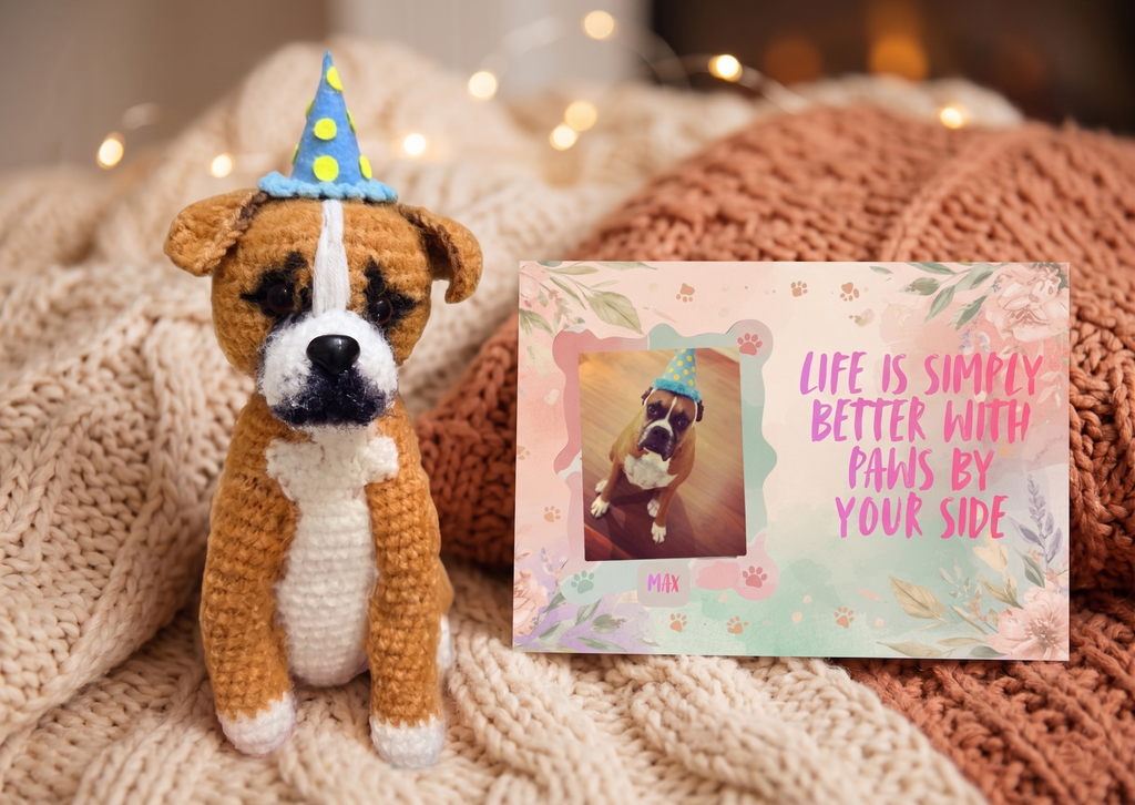 Personalized Crochet Doll for Pet with Photo Card “Life is simply better with paws by your side”