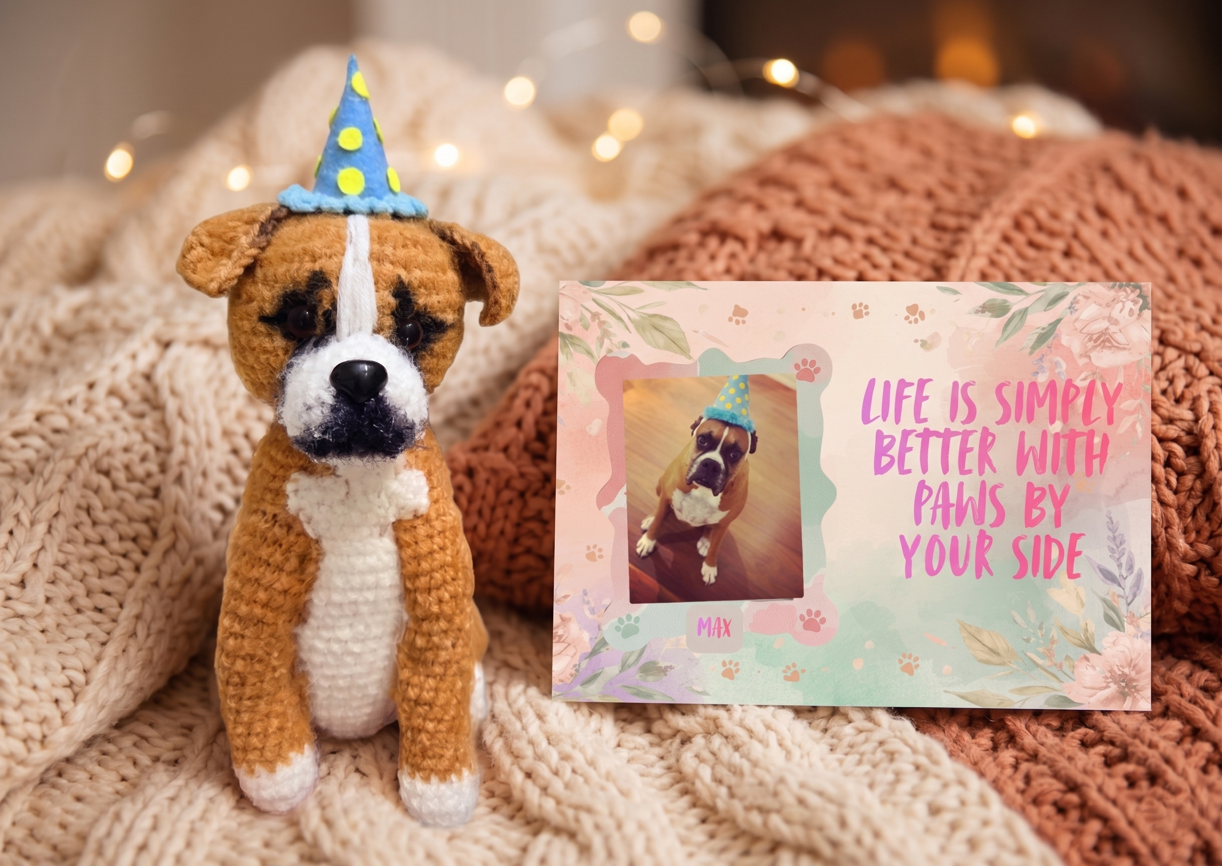 Personalized Crochet Doll for Pet with Photo Card “Life is simply better with paws by your side”