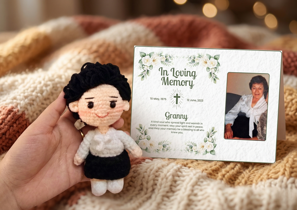 Personalized Crochet Doll with Photo Card “In Loving Memory” - V3