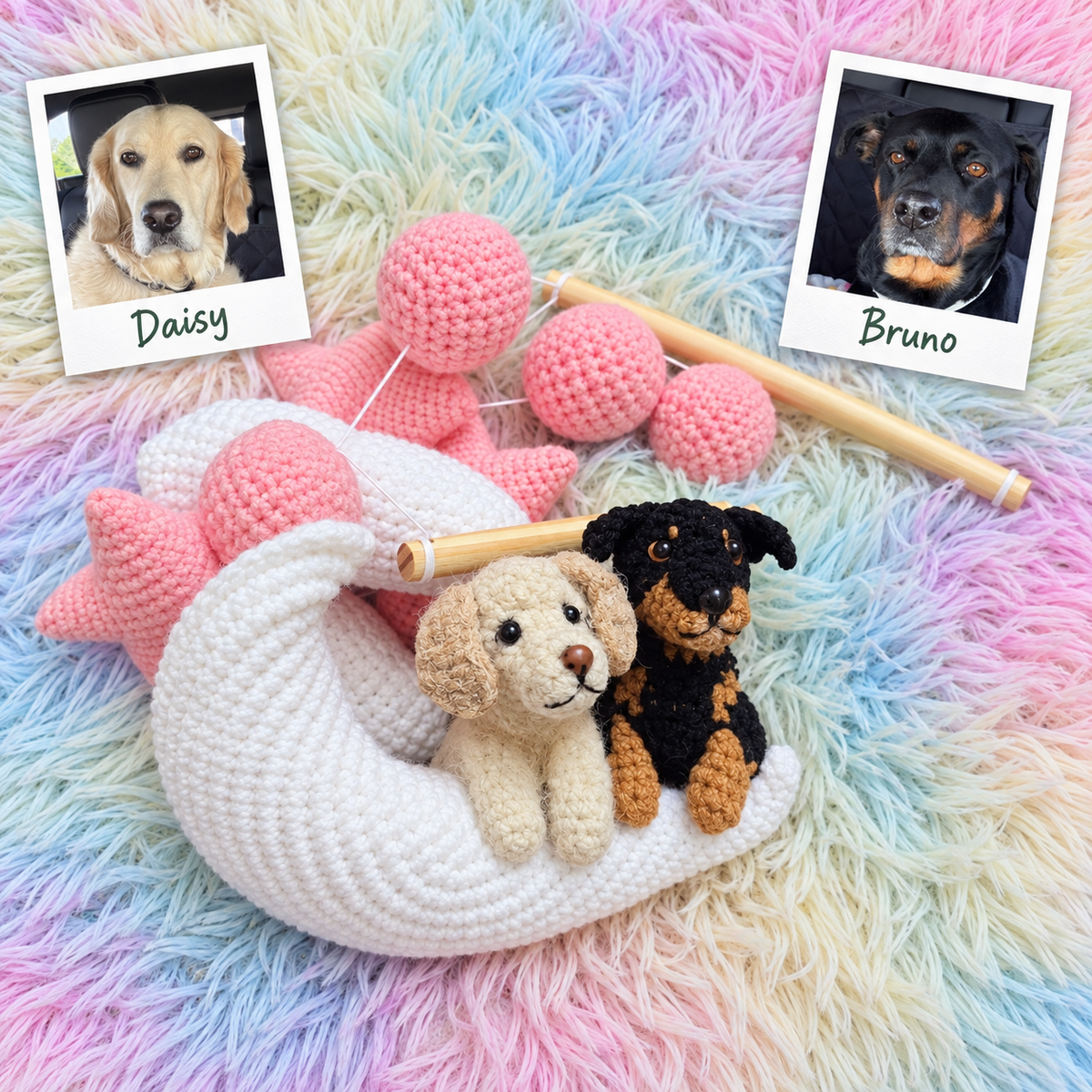 Pet Moon | Pink  |  Personalized Crochet Pet Baby Mobile
