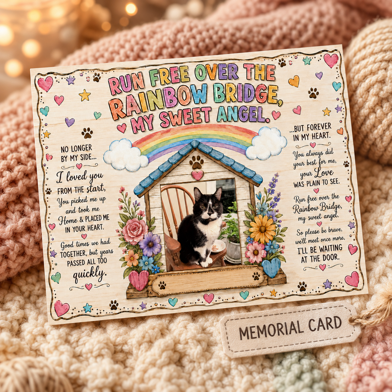 Personalized Crochet Doll for Pet with Photo Card “Run Free Over The Rainbow Bridge”