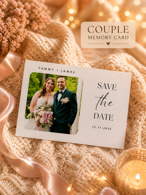 Personalized Crochet Doll for Couple with Photo Memory Card “Save The Date”