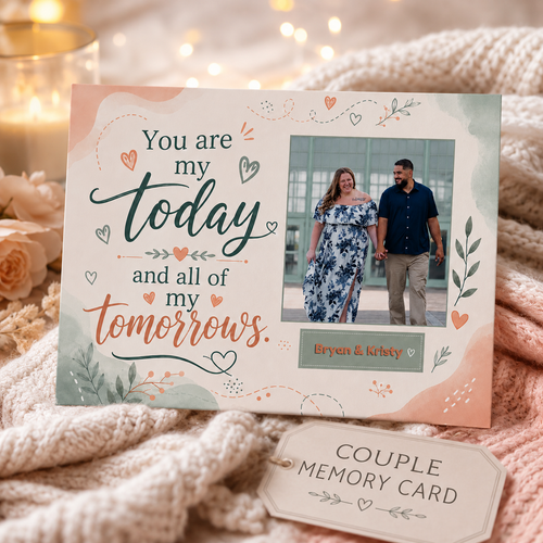 Personalized Crochet Doll for Couple with Photo Memory Card “You Are My Today and All of My Tomorrows”