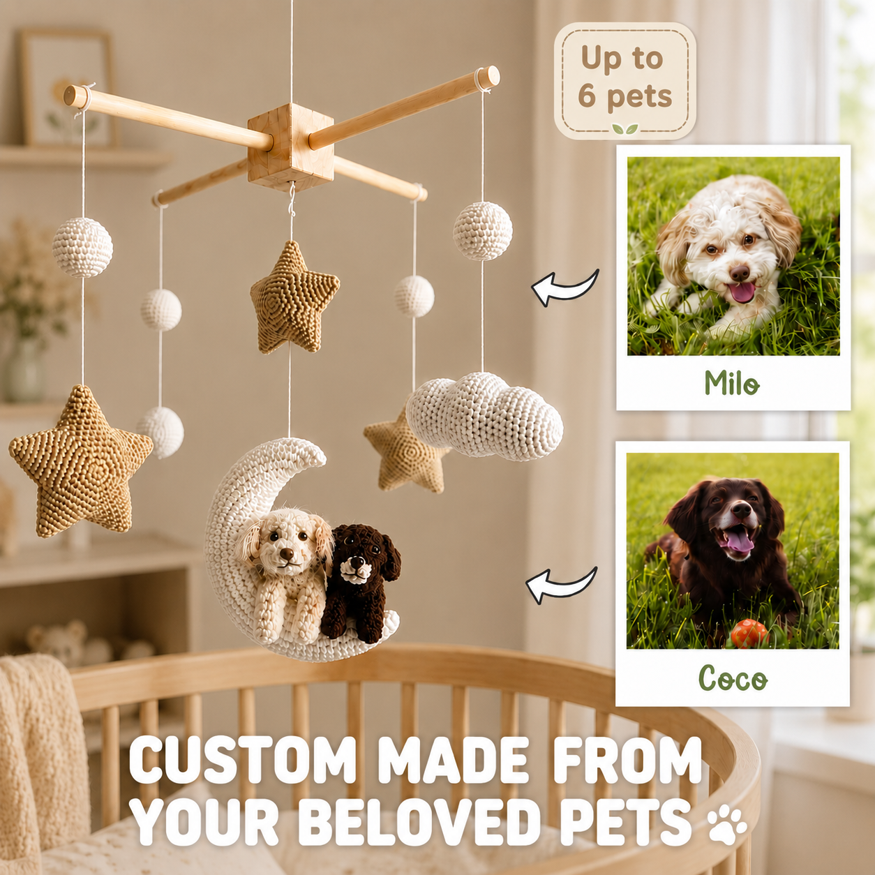 Pet Moon | Brown | Personalized Crochet Pet Baby Mobile