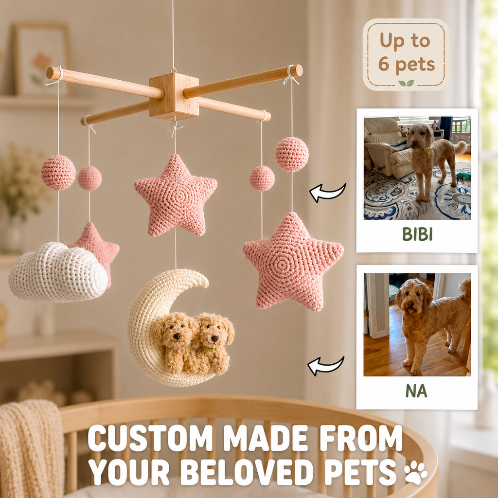 Pet Moon | Pink  |  Personalized Crochet Pet Baby Mobile