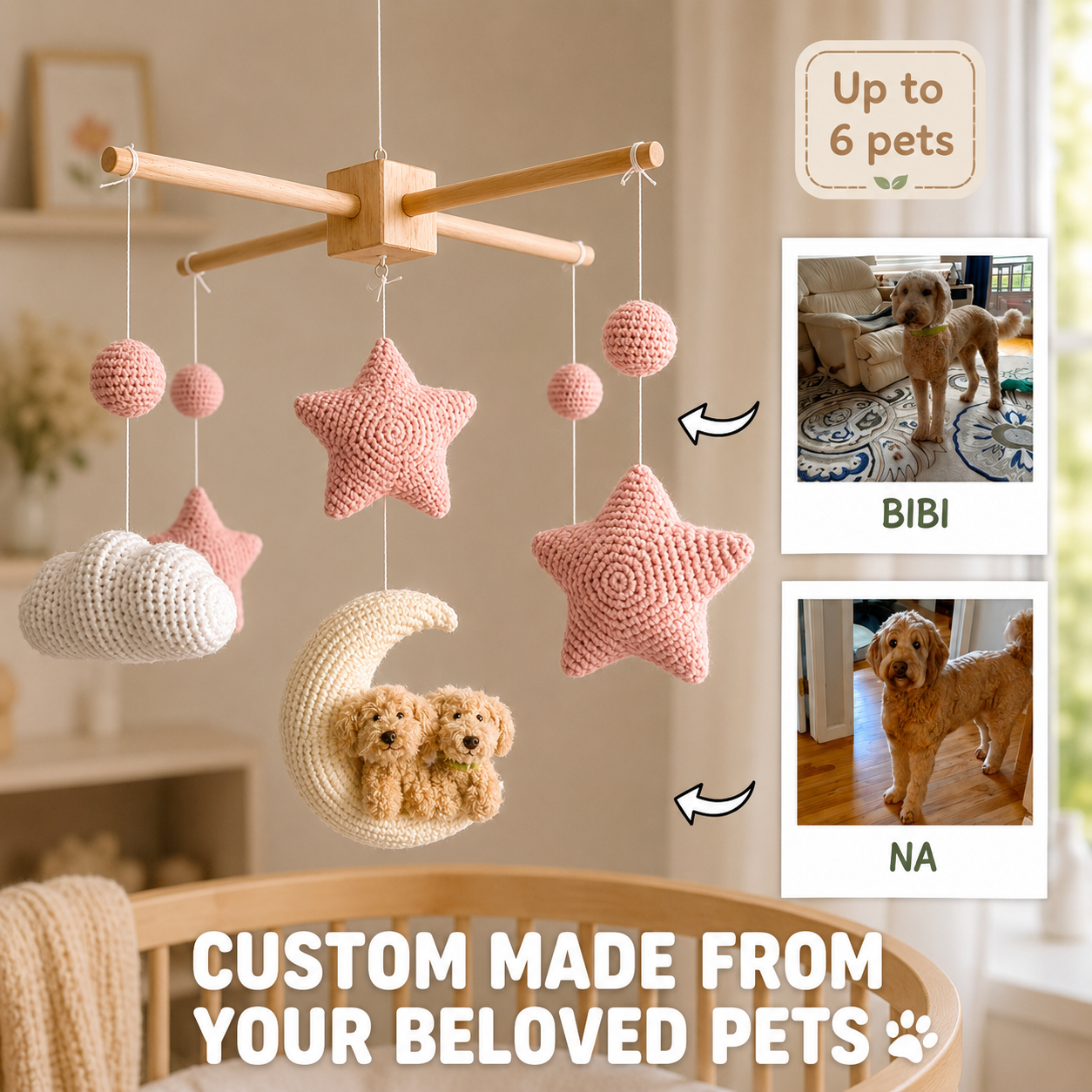 Pet Moon | Pink  |  Personalized Crochet Pet Baby Mobile