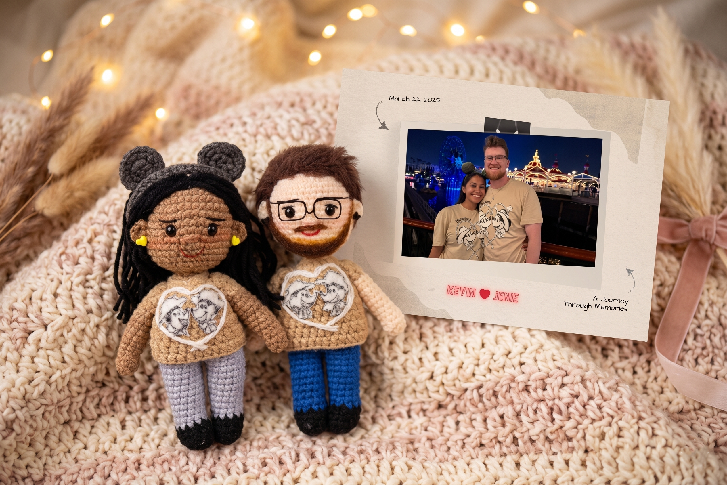Personalized Crochet Doll for Couple with Photo Memory Card “A Journey Through Memories”