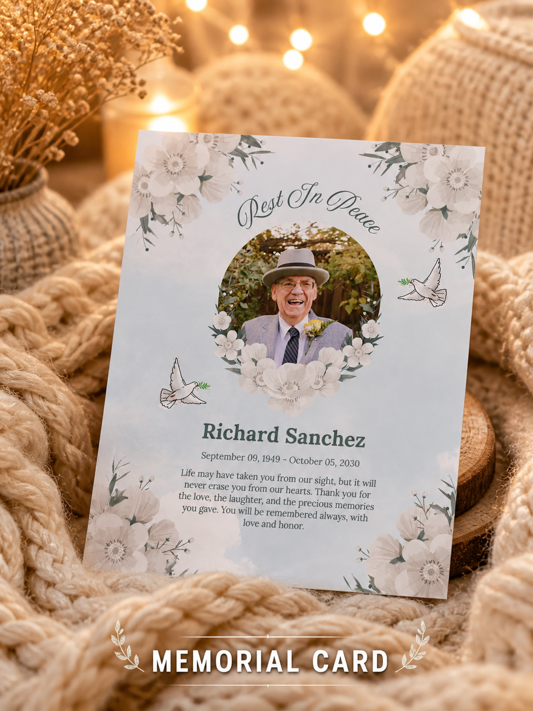 Personalized Crochet Doll with Photo Card “Rest In Peace”