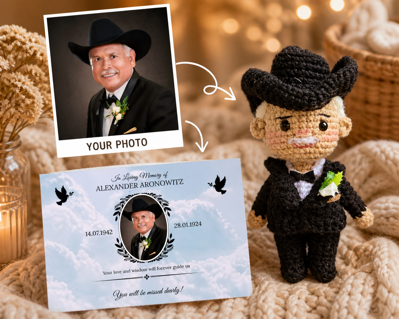 Personalized Crochet Doll with Photo Card “In Loving Memory” - V4