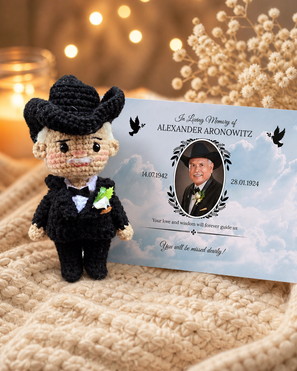 Personalized Crochet Doll with Photo Card “In Loving Memory” - V4