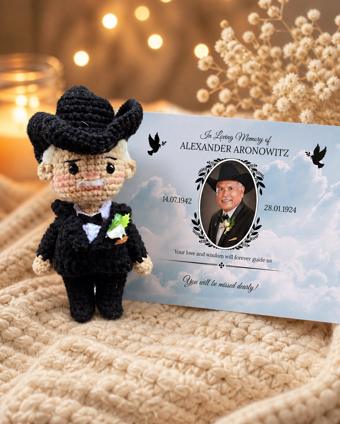 Personalized Crochet Doll with Photo Card “In Loving Memory” - V4