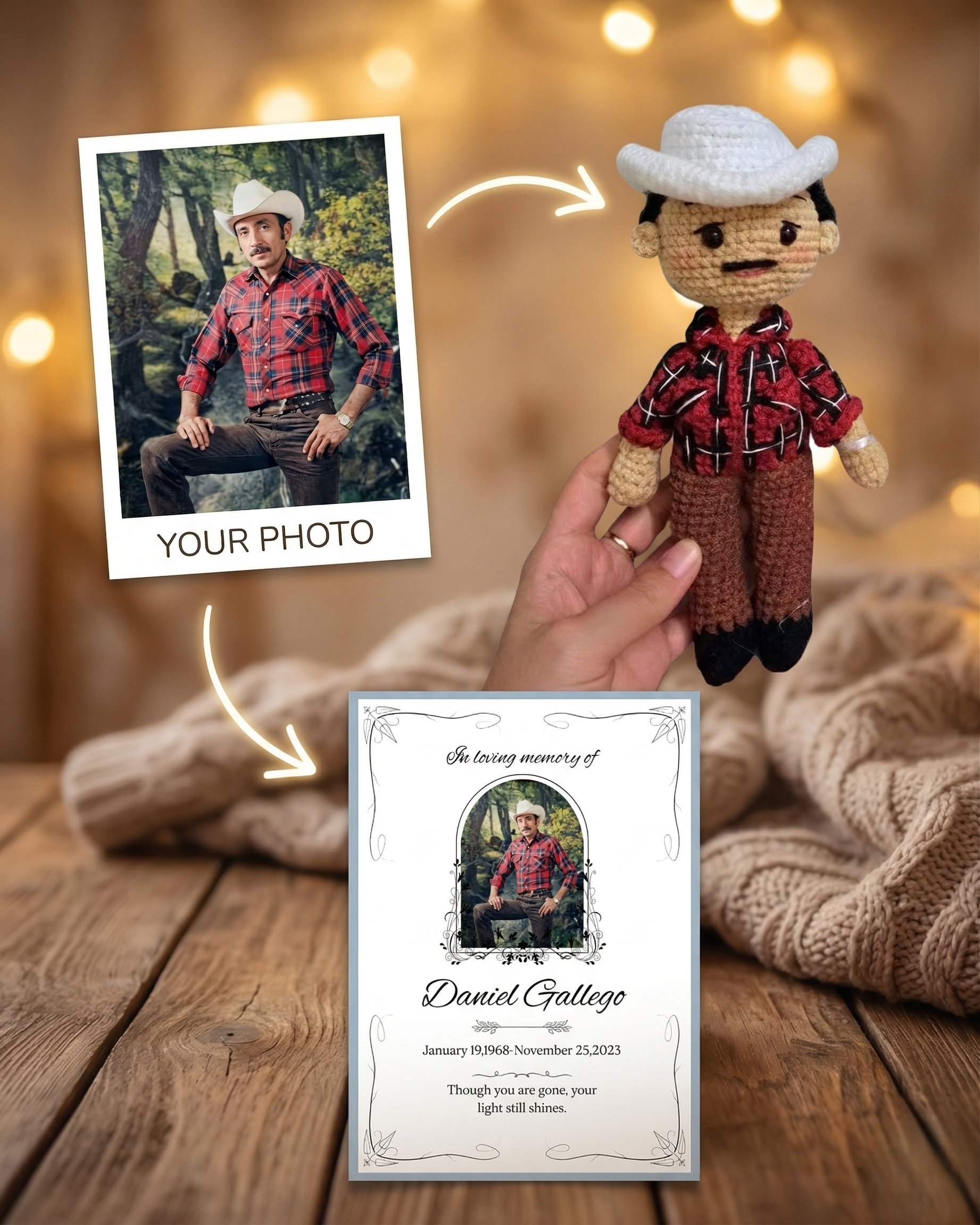 Personalized Crochet Doll with Photo Card “In Loving Memory” - V1