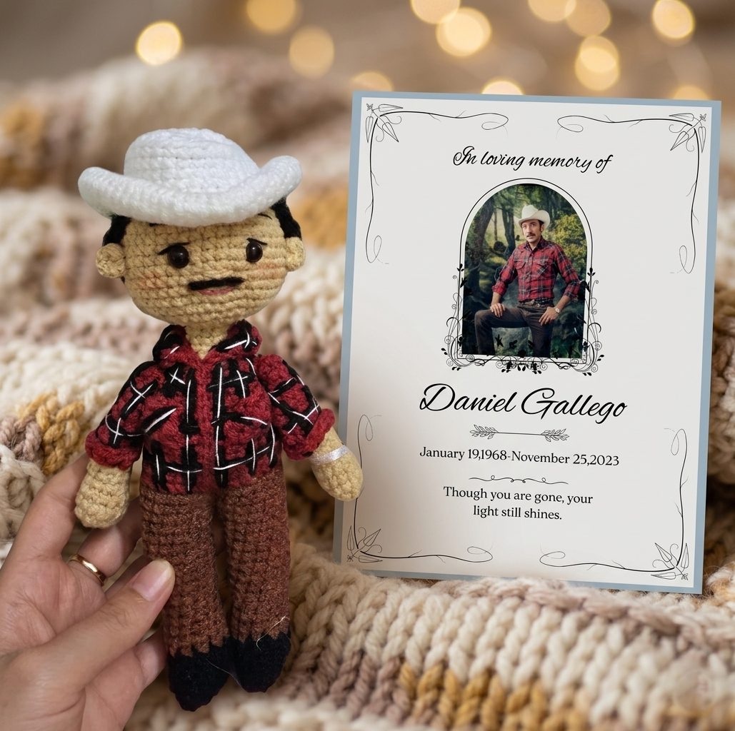 Personalized Crochet Doll with Photo Card “In Loving Memory” - V1