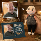 Personalized Crochet Doll with Photo Card “Heaven Need A Hero, God Picked My Papa”