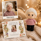 Personalized Crochet Doll with Photo Card “Forever In Our Hearts”