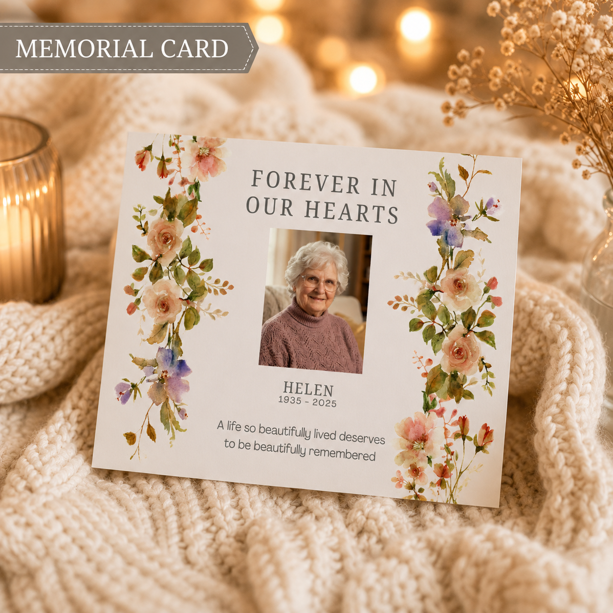 Personalized Crochet Doll with Photo Card “Forever In Our Hearts”