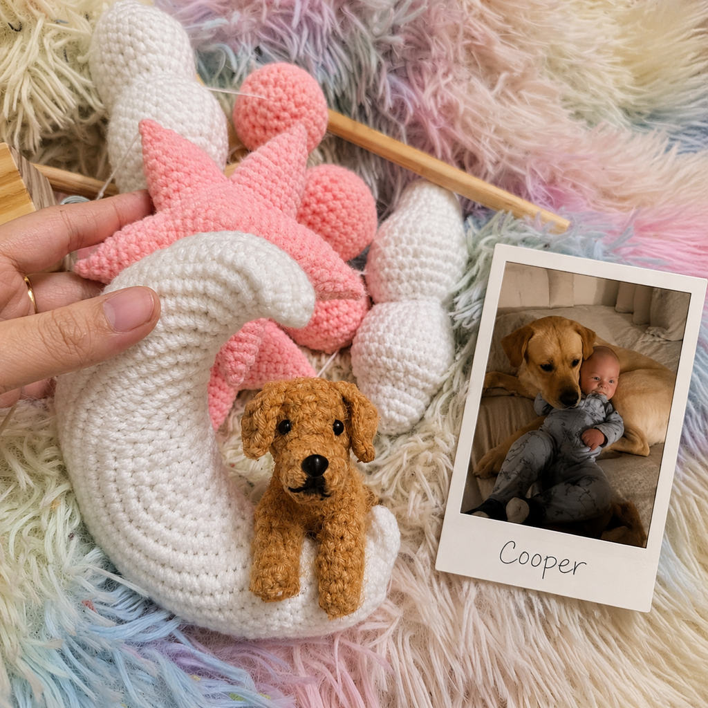 Pet Moon | Pink  |  Personalized Crochet Pet Baby Mobile