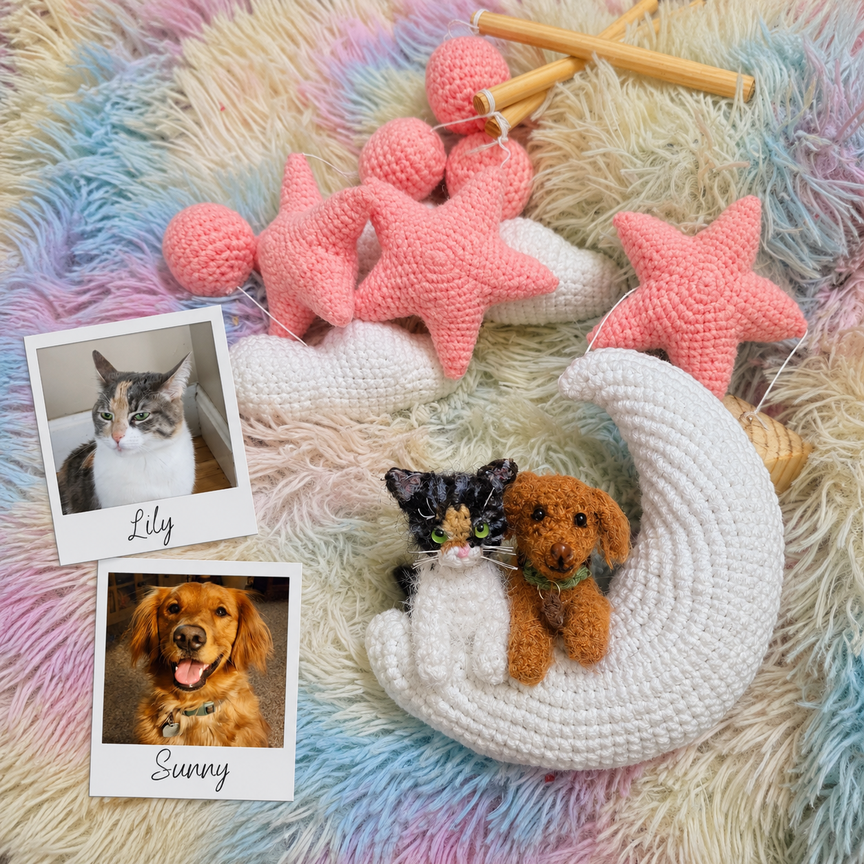 Pet Moon | Pink  |  Personalized Crochet Pet Baby Mobile