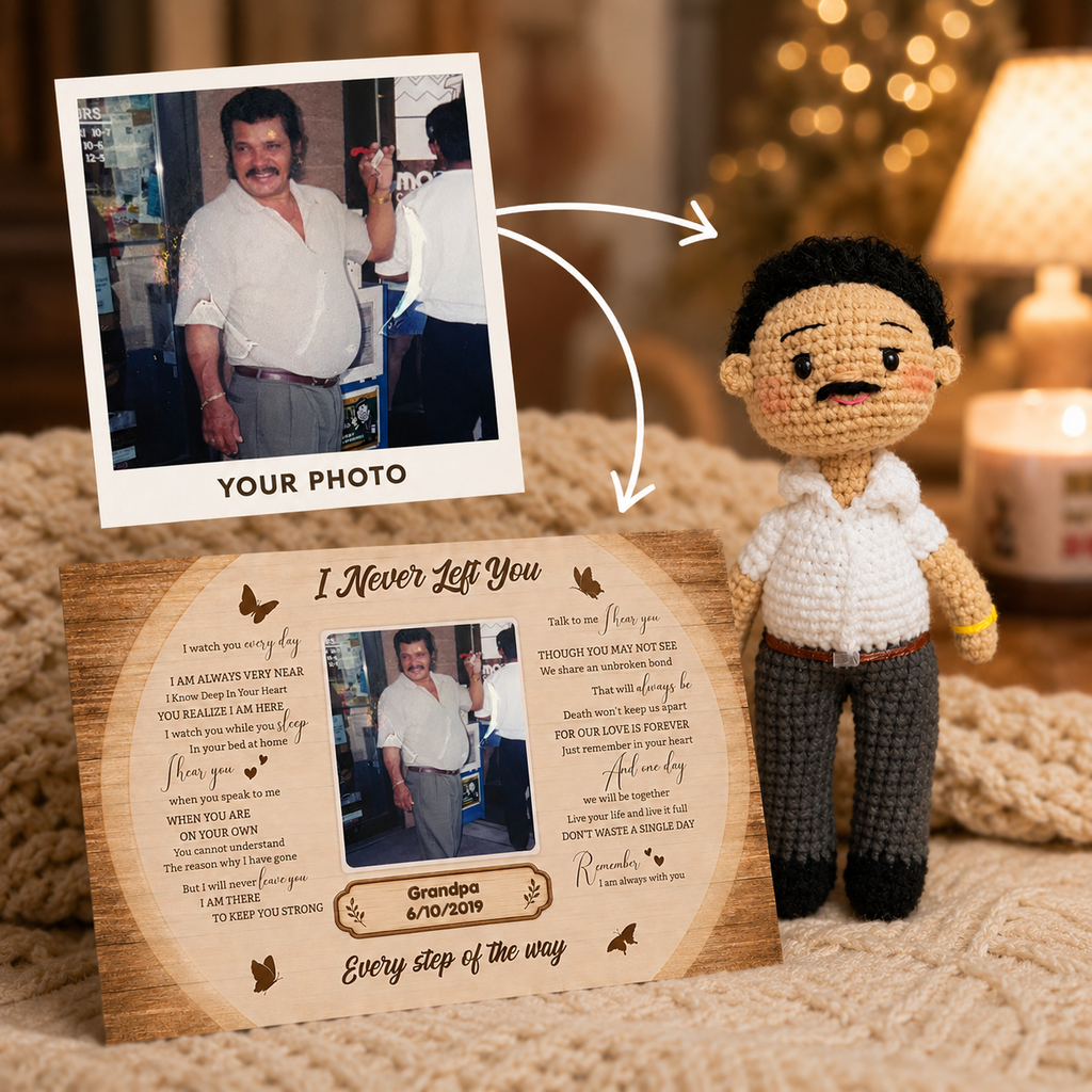 Personalized Crochet Doll with Photo Card “I Never Left You”
